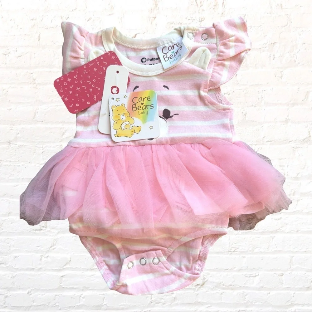Care Bears Baby Girl Cheer Bear Pink Striped Tutu Romper 0-3months